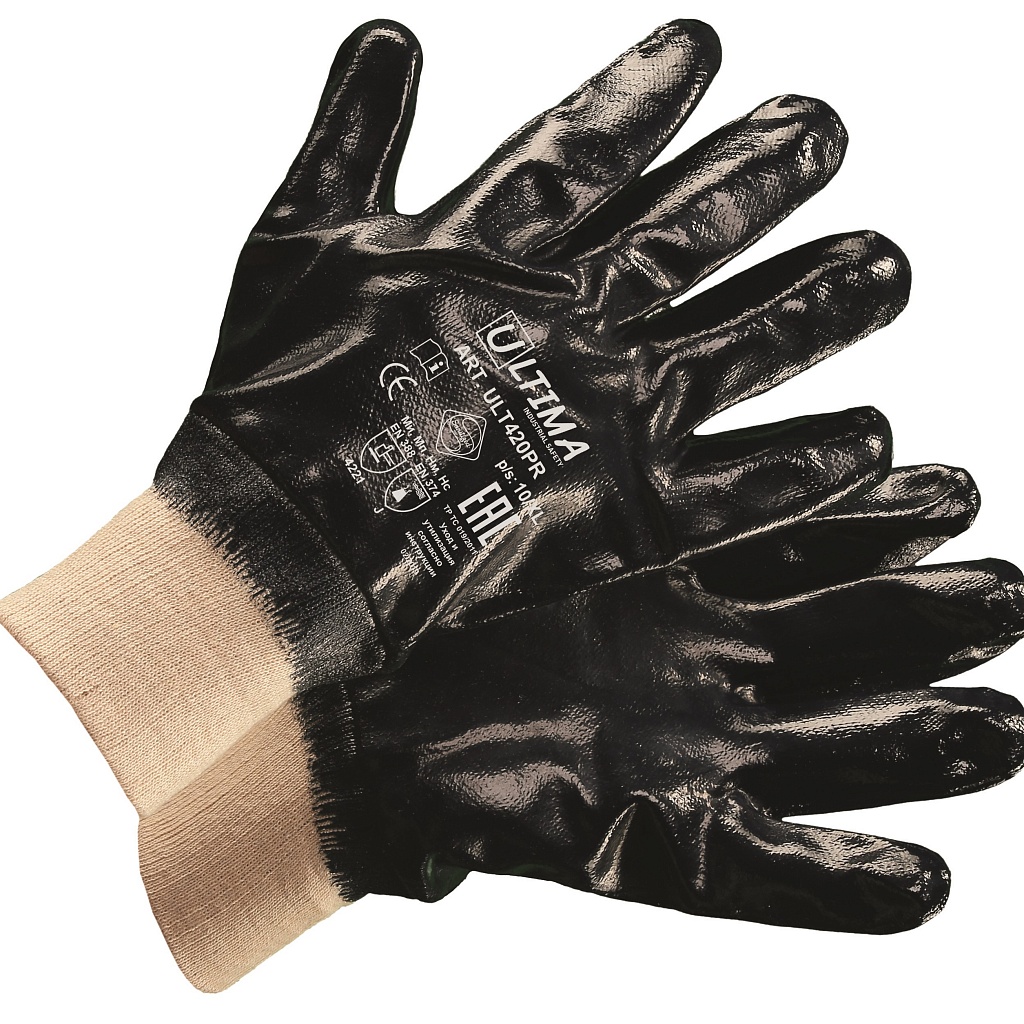 Перчатки ULT420PR с нитриловым покрытием, манжета, обливные Premium