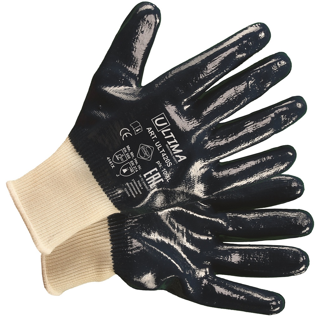 Перчатки ULT420S с нитриловым покрытием, манжета, обливные, бесшовные