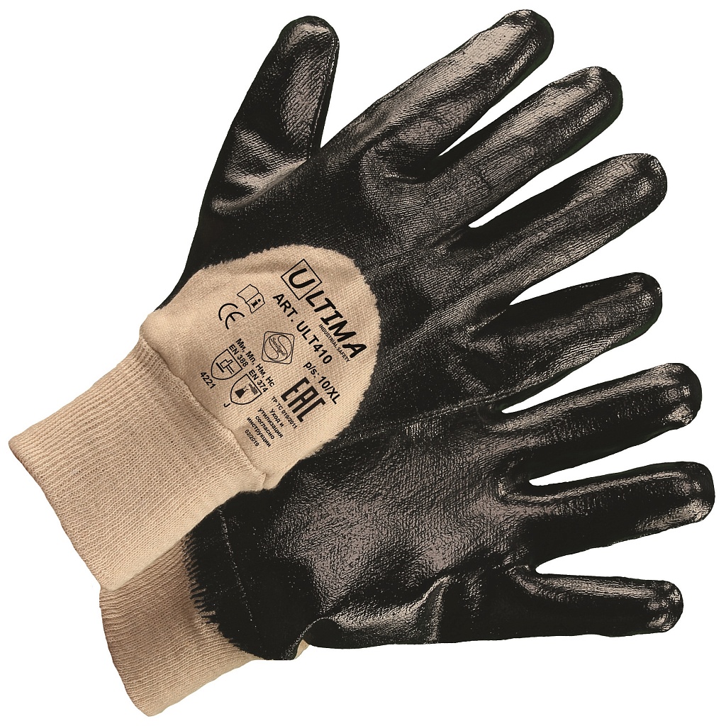 Перчатки ULT410 с нитриловым покрытием, манжета, полуобливные